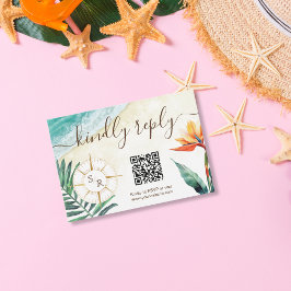 Hochzeit in Urlaubsort Compass Monogram QR Code RSVP Karte