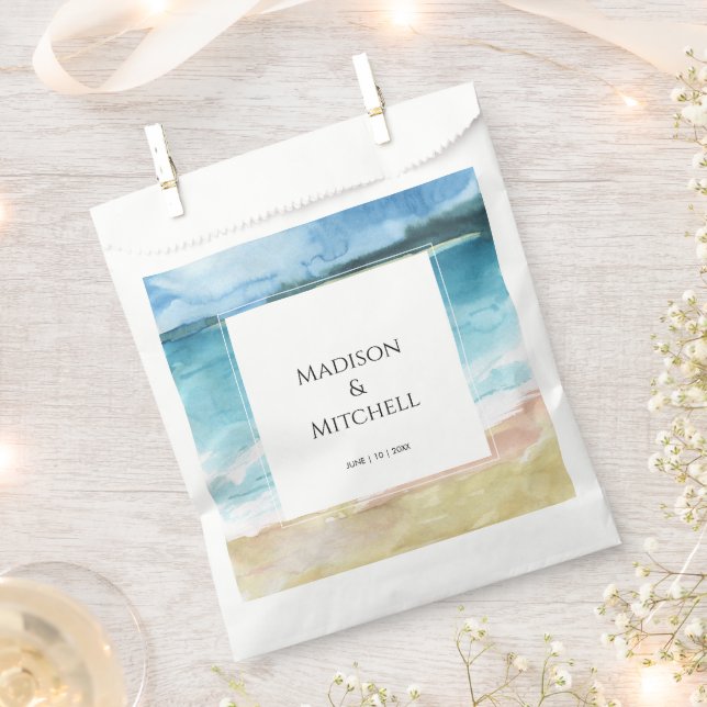 Hochzeit in Urlaubsort des Aquarells Geschenktütchen (Ausgeschnitten)
