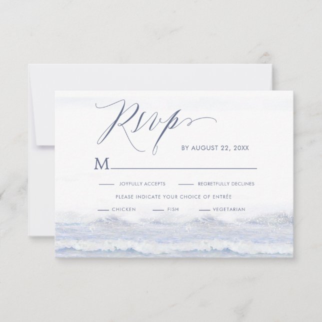Hochzeit in Urlaubsort des Blauen und des Weißen O RSVP Karte (Vorderseite)