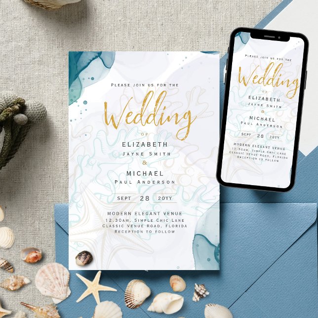 Hochzeit in Urlaubsort des tropischen Küstenstrand Einladung (Von Creator hochgeladen)