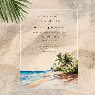 Hochzeit in Urlaubsort des tropischen Strandes Acryleinladungen