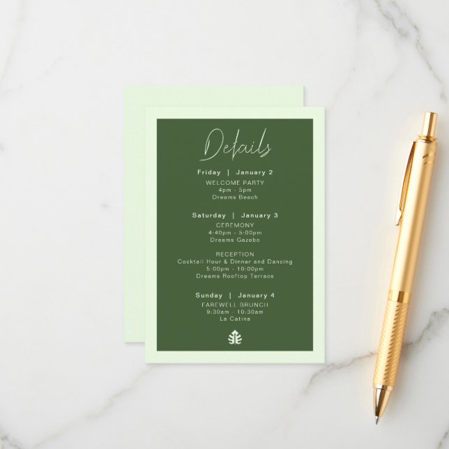 Hochzeit in Urlaubsort Details Karte (Vorderseite/Rückseite Beispiel)