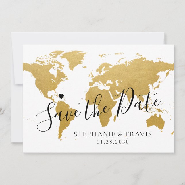 Hochzeit in Urlaubsort Foto Save the Date Goldkart (Vorderseite)