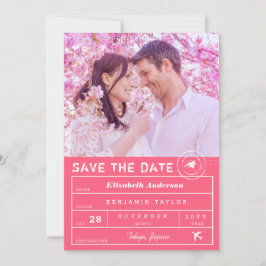 Hochzeit in Urlaubsort Fuchsia Pink Gepäckstück Ta Save The Date