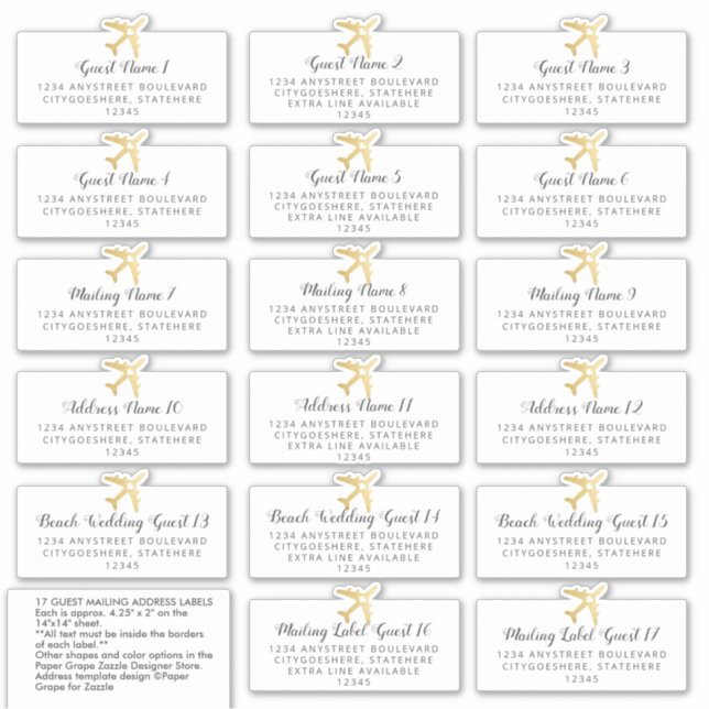 Hochzeit in Urlaubsort Gold Guest Address Sticker (Vorderseite)