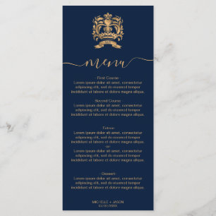 Hochzeit in Urlaubsort Gold Wappen World Map Monog Menükarte