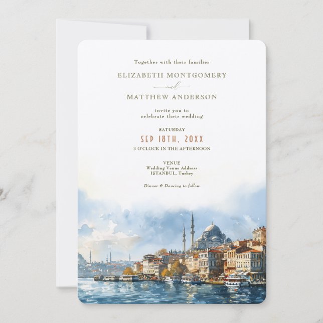 Hochzeit in Urlaubsort Istanbul Türkei Einladung (Vorderseite)
