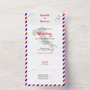 Hochzeit in Urlaubsort Italien Airmail Stil in ein All In One Einladung