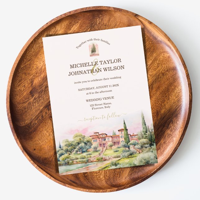 Hochzeit in Urlaubsort Italien Florenz Einladung (watercolor tuscany villa)