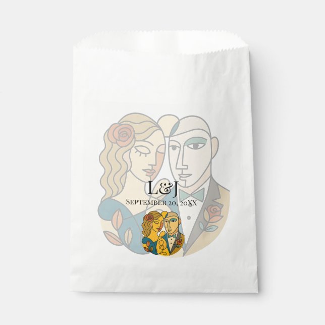 Hochzeit in Urlaubsort künstlerische Silhouette Mo Geschenktütchen (Vorderseite)