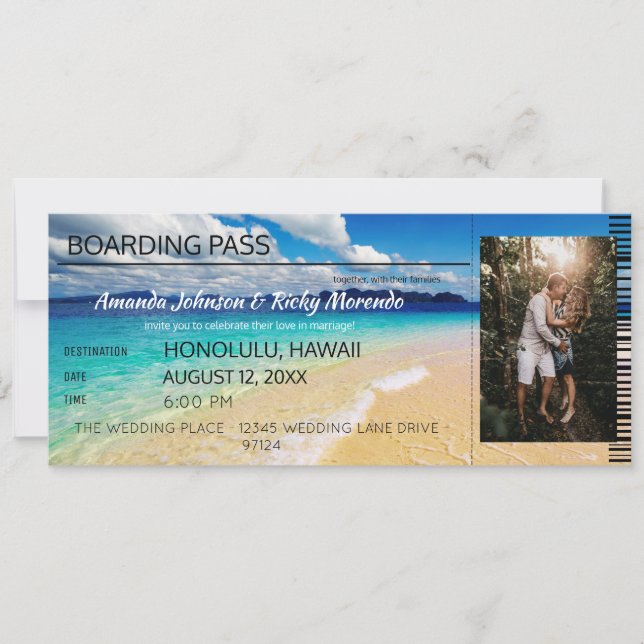 Hochzeit in Urlaubsort mit Foto Einladung (Vorderseite)