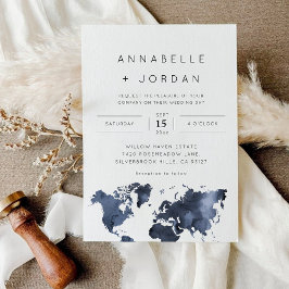 Hochzeit in Urlaubsort Navy Blue Gray Indigo Foto Einladung