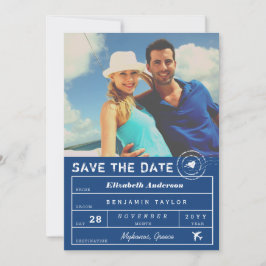 Hochzeit in Urlaubsort Navy Blue Luggage Tag Foto Save The Date