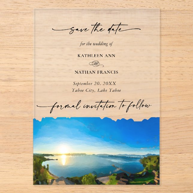 Hochzeit in Urlaubsort Nord-Lake Tahoe Save the Da Acryleinladungen (Vorderseite)