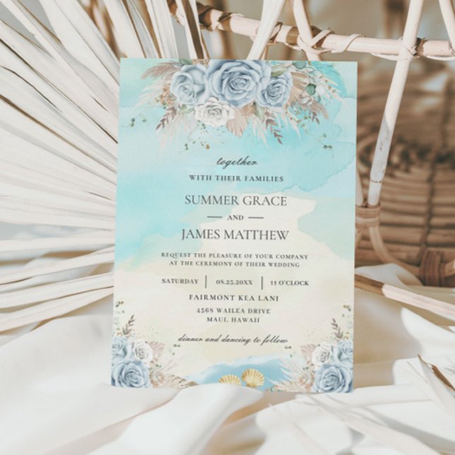 Hochzeit in Urlaubsort Pampas Grass Blume Blume Einladung (Von Creator hochgeladen)