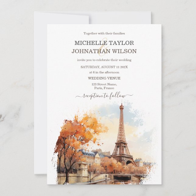 Hochzeit in Urlaubsort Paris Eiffel Tower Frankrei Einladung (Vorderseite)