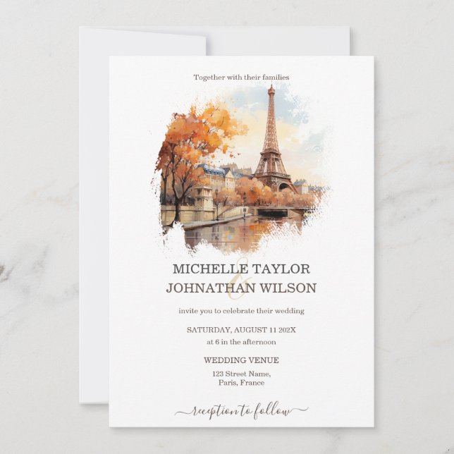 Hochzeit in Urlaubsort Paris Eiffel Tower Frankrei Einladung (Vorderseite)