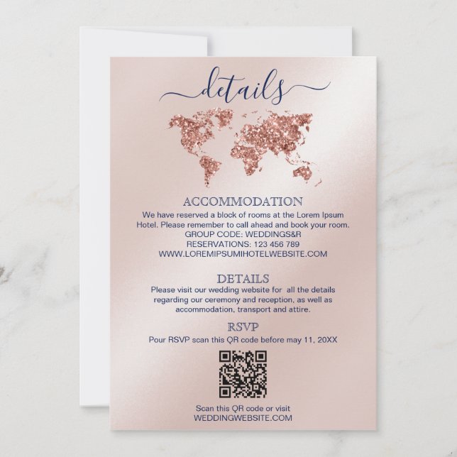 Hochzeit in Urlaubsort Passport - Weltkarte Detail Einladung (Vorderseite)