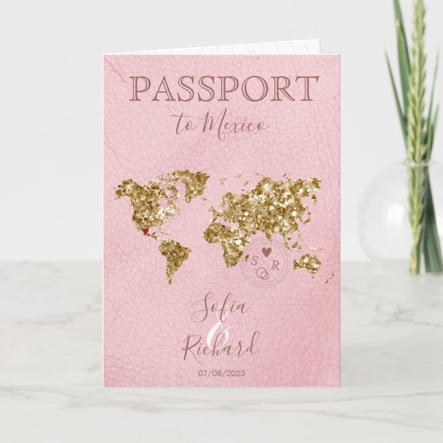 Hochzeit in Urlaubsort Passport - Weltkarte Mexiko Einladung (Vorderseite)