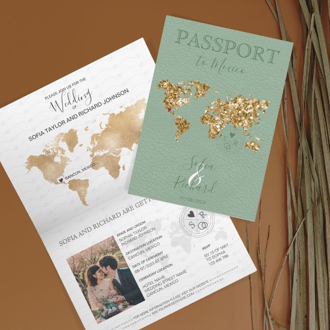 Hochzeit in Urlaubsort Passport Weltkarte Mexiko S Einladung (Von Creator hochgeladen)
