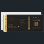 Hochzeit in Urlaubsort QR-Code für Black Boarding  Einladung<br><div class="desc">Schwarzer Boarding Pass Hochzeitskarte Einladung mit einem Ziel Weltkarte und Imitate Gold Farbe,  Hochzeitpass,  Hochzeit in Urlaubsort,  Passport mit QR-Code Rsvp-Karte.</div>