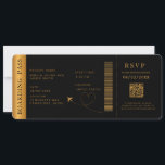 Hochzeit in Urlaubsort QR-Code für Black Boarding  Einladung<br><div class="desc">Schwarzer Boarding Pass Hochzeitskarte Einladung mit einem Ziel Weltkarte und Imitate Gold Farbe,  Hochzeitpass,  Hochzeit in Urlaubsort,  Passport mit QR-Code Rsvp-Karte.</div>