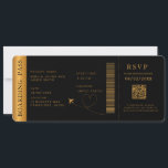 Hochzeit in Urlaubsort QR-Code für Black Boarding Einladung<br><div class="desc">Schwarzer Boarding Pass Hochzeitskarte Einladung mit einem Ziel Weltkarte und Imitate Gold Farbe, Hochzeitpass, Hochzeit in Urlaubsort, Passport mit QR-Code Rsvp-Karte.</div>