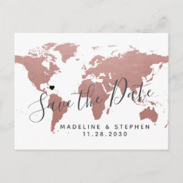 Hochzeit in Urlaubsort Retten Datum Rose Gold Pink Ankündigungspostkarte