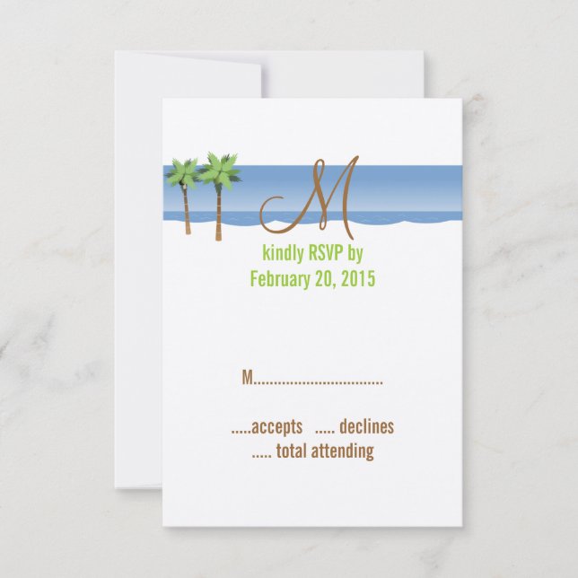 Hochzeit in Urlaubsort RSVP Cards Monogram Palm Tr Karte (Vorderseite)