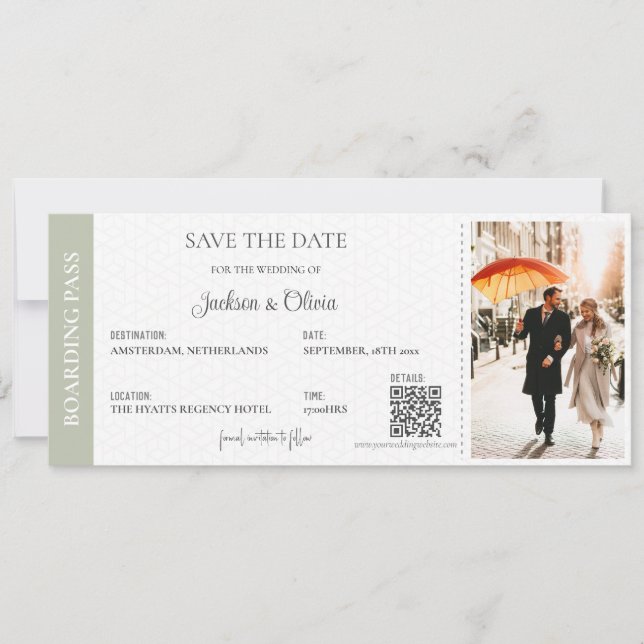Hochzeit in Urlaubsort Sage Green Save The Date (Vorderseite)