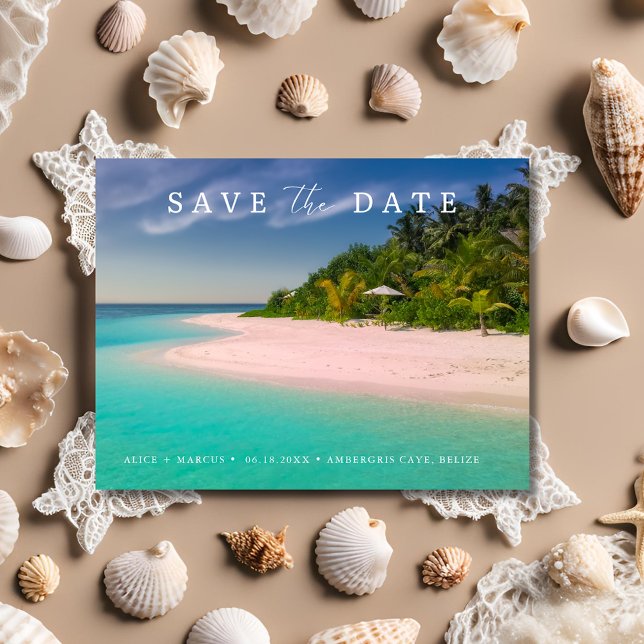 Hochzeit in Urlaubsort Save the Date Ankündigungspostkarte (Beach Destination Wedding Save the Date Announcement Postcard)