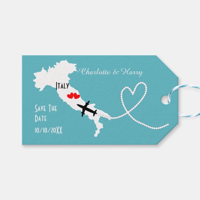 Hochzeit in Urlaubsort Save the Date Geschenkanhänger (Vorderseite (Horizontal))