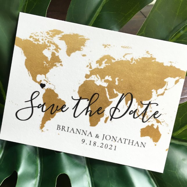 Hochzeit in Urlaubsort Save the Date Goldkarte Ankündigungspostkarte (Von Creator hochgeladen)
