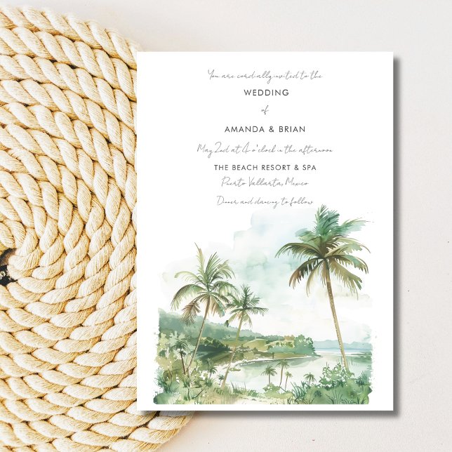 Hochzeit in Urlaubsort von Aquarell Beach Einladung (Watercolor Beach Destination Wedding Invitation)