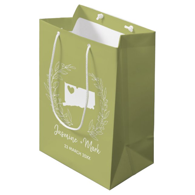 Hochzeit in Urlaubsort von Connecticut-Karten      Mittlere Geschenktüte (Vorderseite Schrägansicht)
