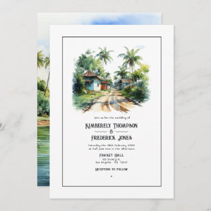 Hochzeit in Urlaubsort Watercolor Dominikanische R Einladung