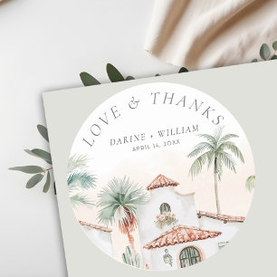 Hochzeit in Urlaubsort Watercolor Palm Tree Runder Aufkleber