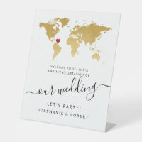 Hochzeit in Urlaubsort World Map Gold Willkommen