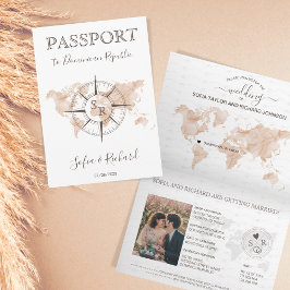 Hochzeit in Urlaubsort World Map Passport Compass Einladung
