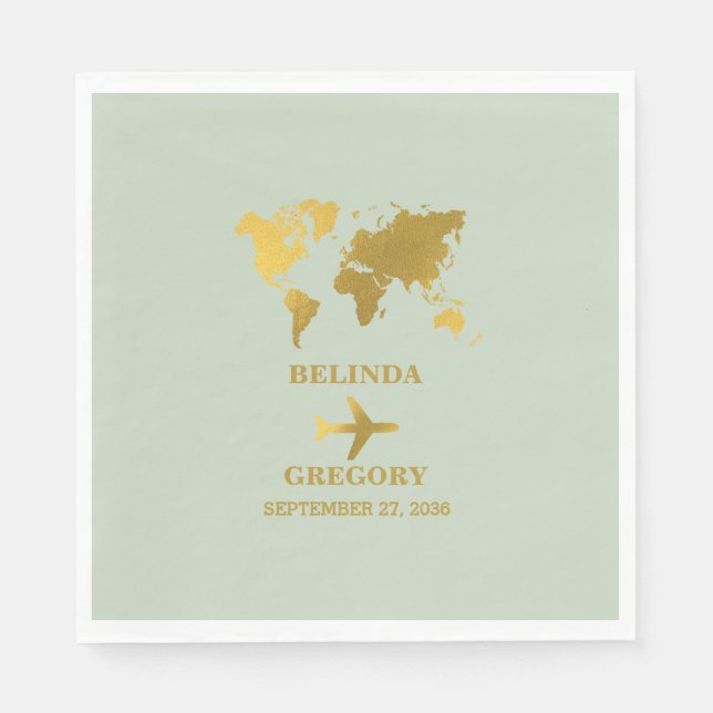 Hochzeit in Urlaubsort World Passport Sage Green G Serviette (Vorderseite)