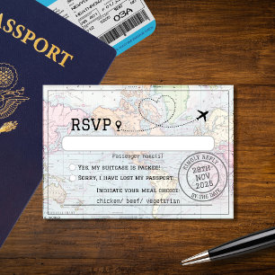 Hochzeit in Urlaubsort zum Weltkarte-Pass RSVP Karte