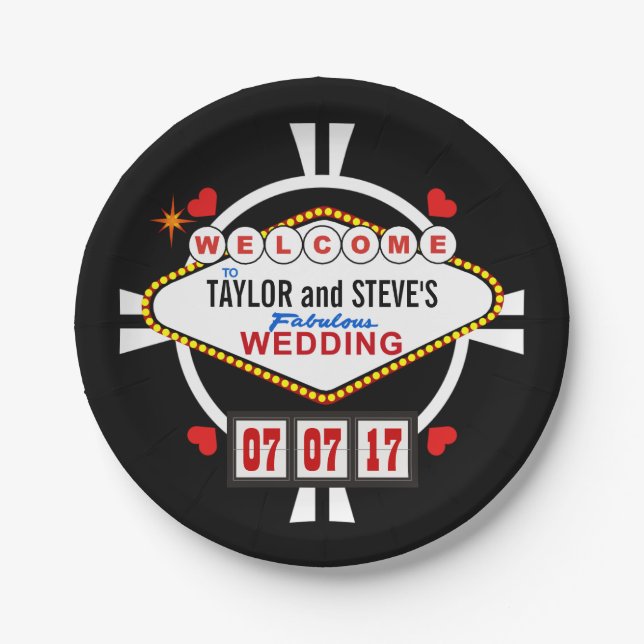 Hochzeit in Vegas Casino Gefallen Poker Chip Pappteller (Vorderseite)