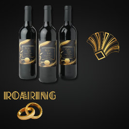 Hochzeit in Vintagem schwarzem Gold der 20er Jahre Weinetikett