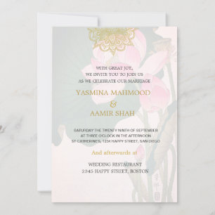 Hochzeit indischen Stil Pink Gold WaterLilley Einladung
