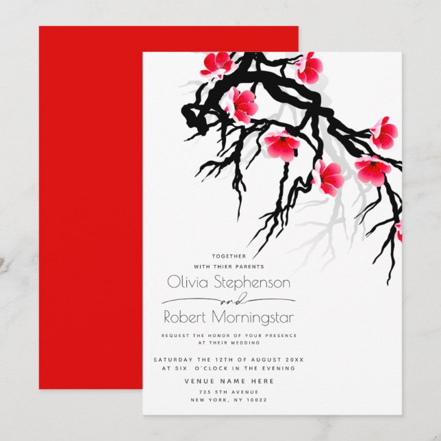 Hochzeit | Japanische Zweigstelle Blossom Einladung (Vorne/Hinten)