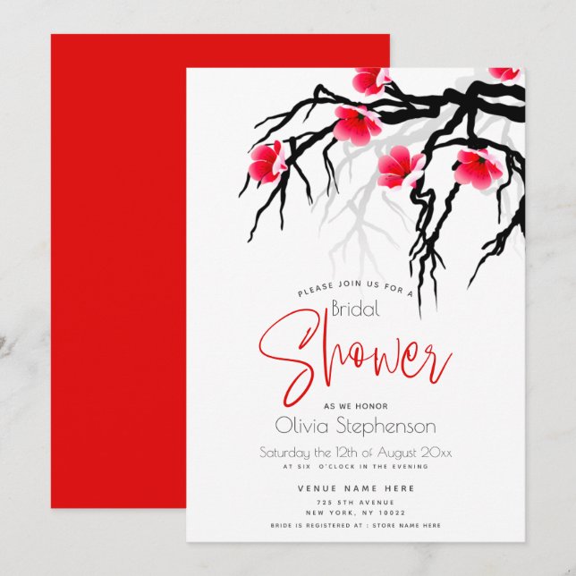 Hochzeit | Japanische Zweigstelle Blossom Einladung (Vorne/Hinten)