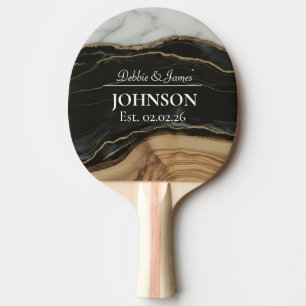 Hochzeit Jubiläum Holz Schwarz Weiß Achat Marmor Tischtennis Schläger