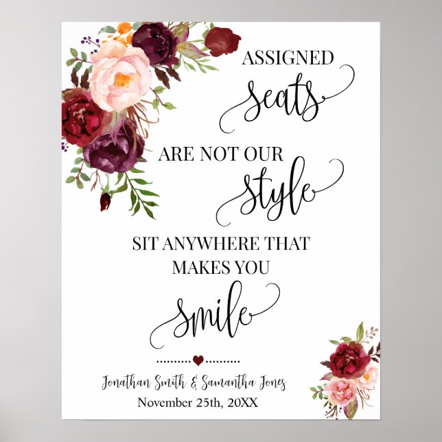 Hochzeit Keine zugeteilten Sitzplätze Sit Anywhere Poster (Vorne)