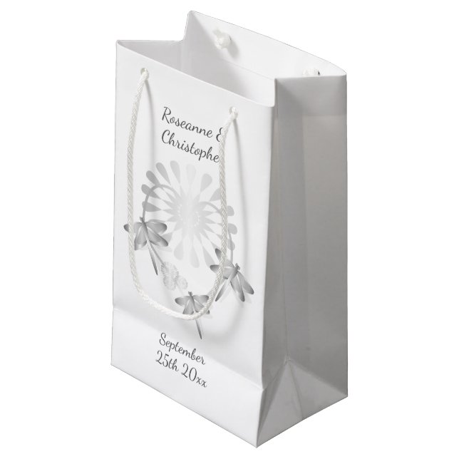 Hochzeit kleine Geschenktasche Silberdrachenfliege Kleine Geschenktüte (Vorderseite Schrägansicht)