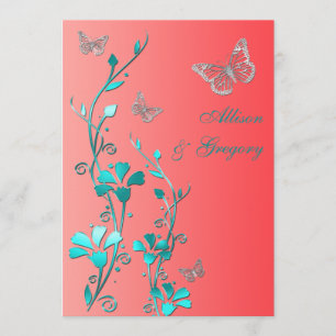 Hochzeit  Korallengrau  Flora  Schmetterlinge Einladung